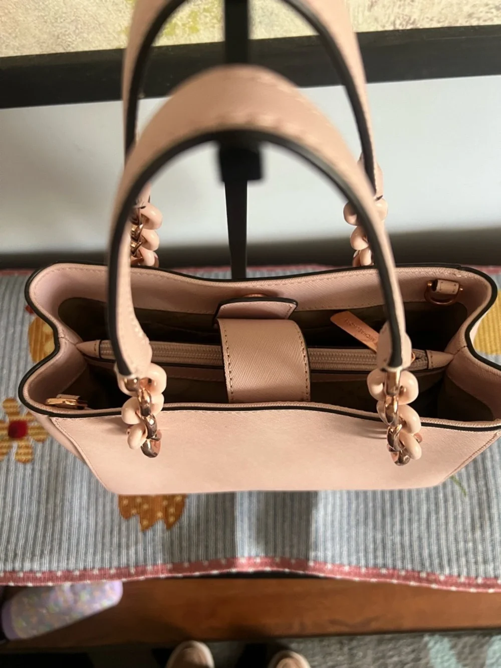 Michael Kors Blush Pink Saffiano Shoulder Tote with Rose Gold Chain Detail - Picture 7 of 13